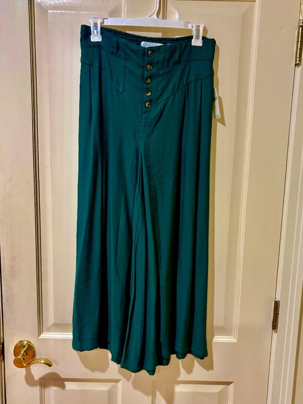 NWT ett:twa by Anthropologie High-Waist CroppedWide-Leg Pants in Deep Green XS